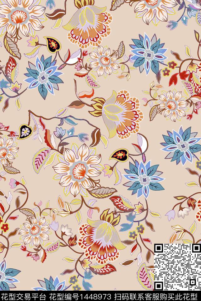 民族风佩斯利花卉数码印花华亿平台下载（图片编号: 1448973） - 瓦栏（Walan）