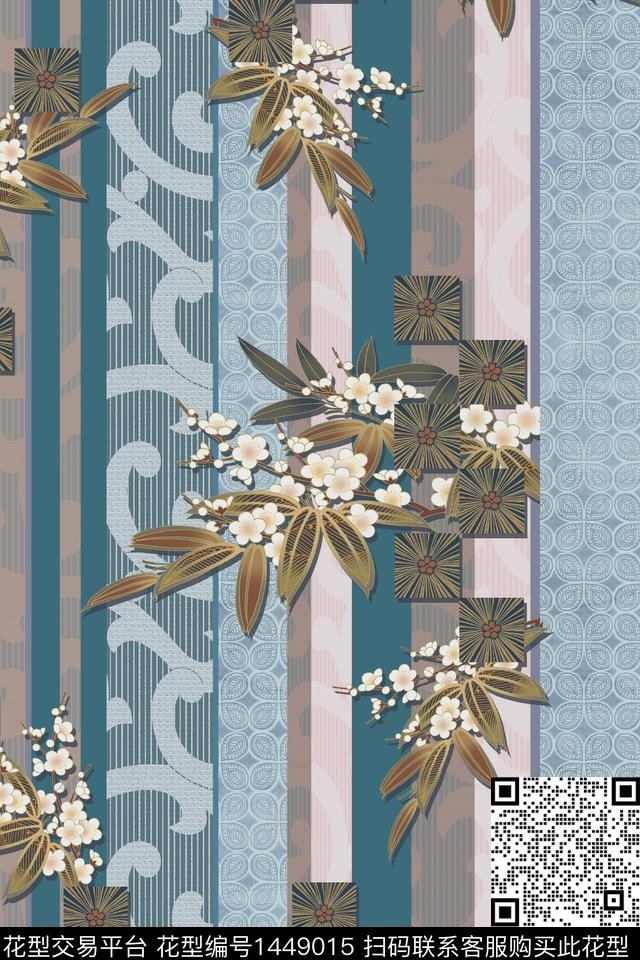 中国风真丝复古旗袍花数码印花华亿平台下载（图片编号: 1449015） - 瓦栏（Walan）