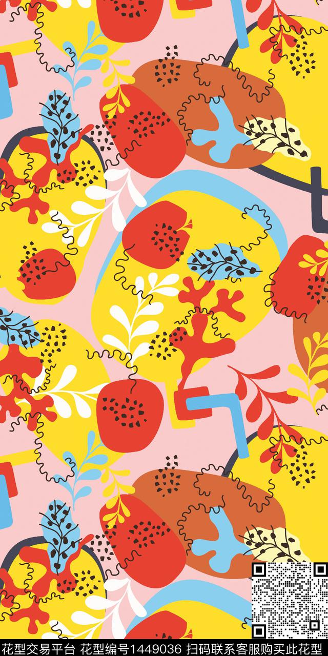 几何花卉热带华亿平台抽象笔刷数码印花华亿平台下载（图片编号: 1449036） - 瓦栏（Walan）