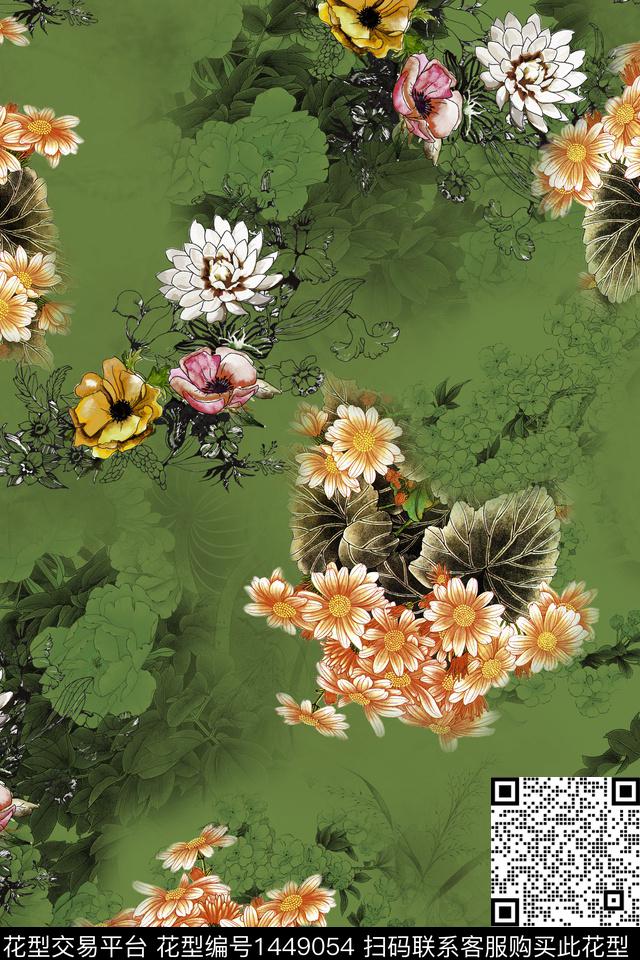 复古花卉中国风数码印花华亿平台下载（图片编号: 1449054） - 瓦栏（Walan）