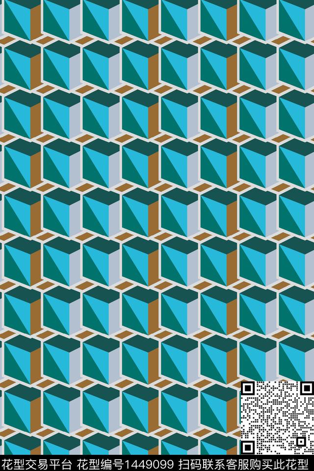 趣味格子几何数码印花华亿平台下载（图片编号: 1449099） - 瓦栏（Walan）
