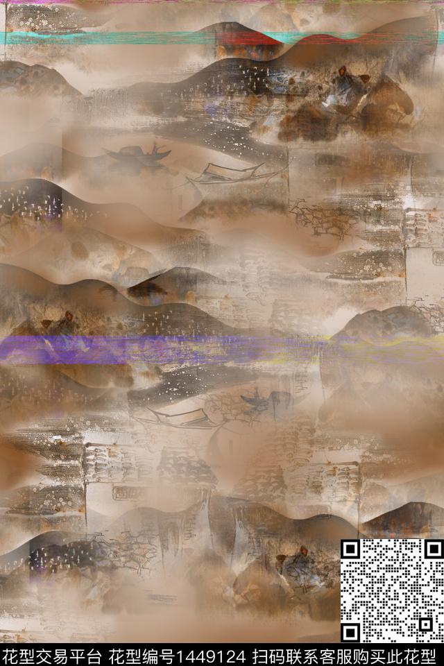 旗袍香云纱中国风数码印花华亿平台下载（图片编号: 1449124） - 瓦栏（Walan）