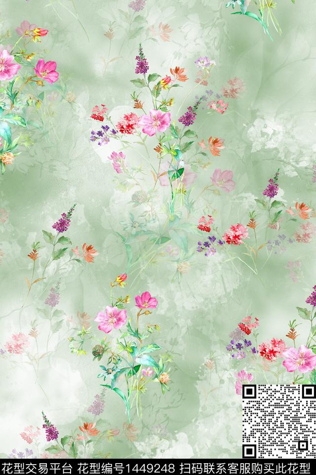 时尚花卉真丝数码印花华亿平台下载（图片编号: 1449248） - 瓦栏（Walan）