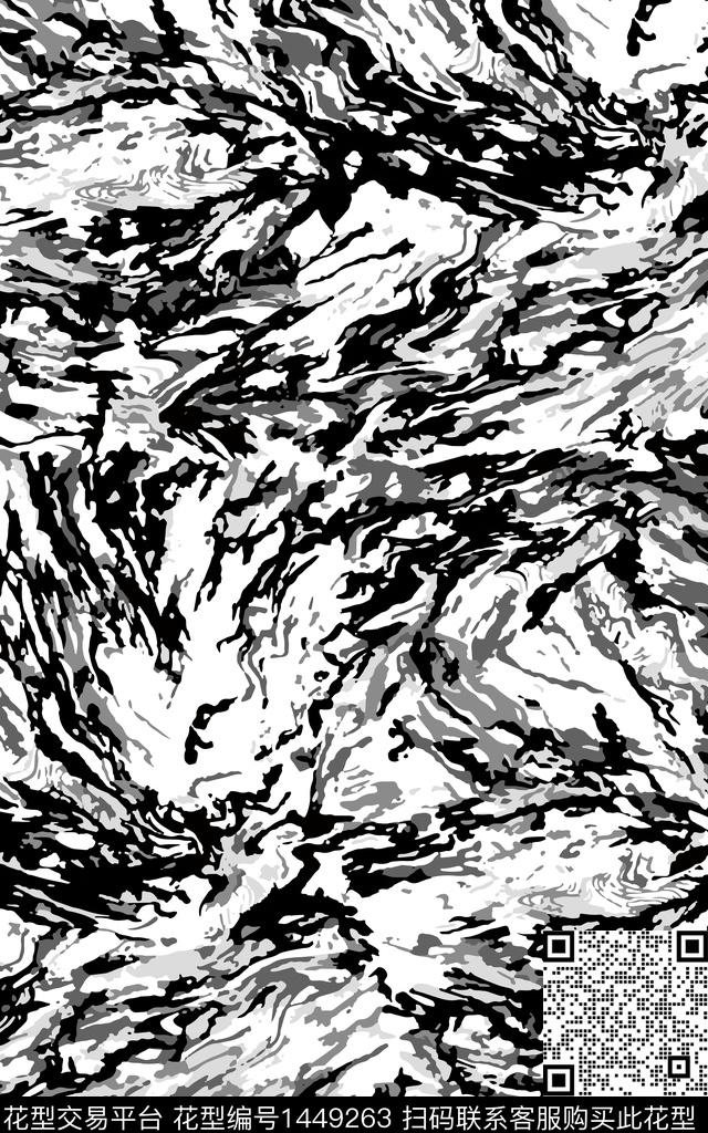 线条画黑白条纹数码印花华亿平台下载（图片编号: 1449263） - 瓦栏（Walan）