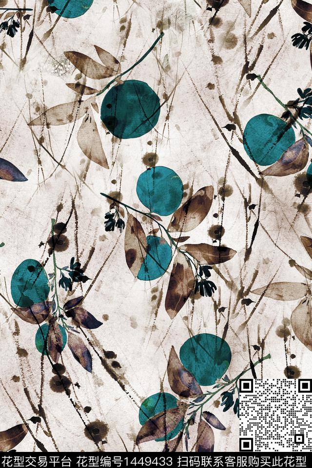 复古花卉香云纱数码印花华亿平台下载（图片编号: 1449433） - 瓦栏（Walan）