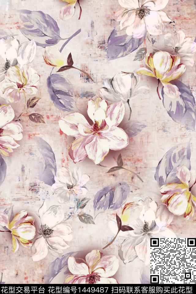 肌理水彩绿植树叶数码印花华亿平台下载（图片编号: 1449487） - 瓦栏（Walan）