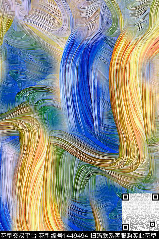 肌理几何抽象花卉数码印花华亿平台下载（图片编号: 1449494） - 瓦栏（Walan）