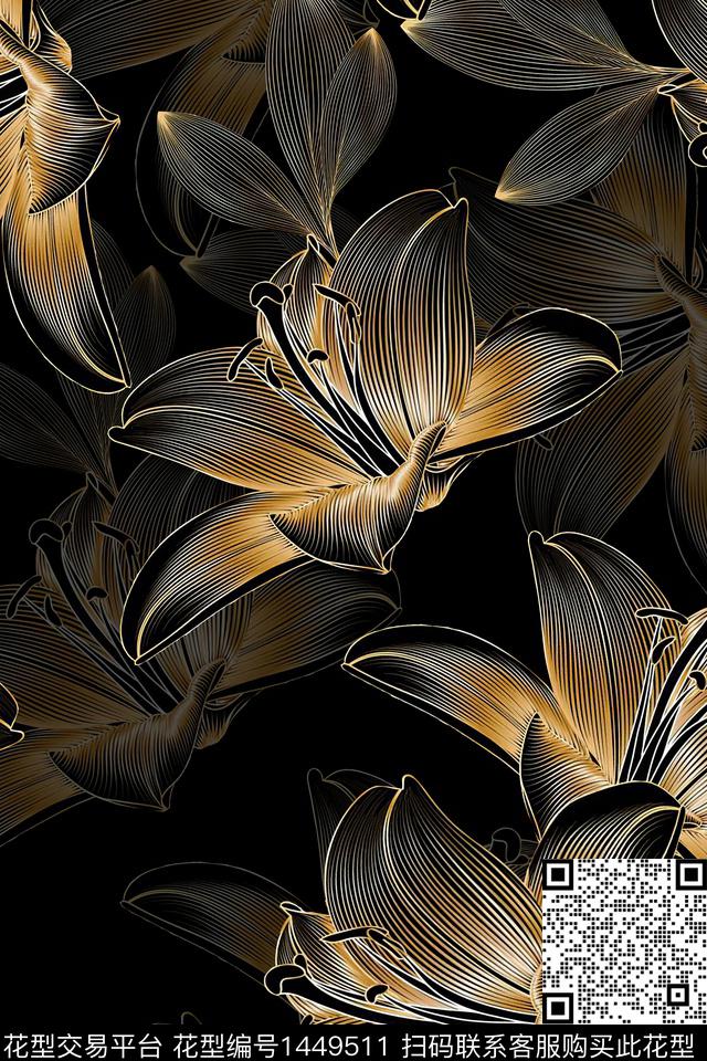 时尚花卉真丝数码印花华亿平台下载（图片编号: 1449511） - 瓦栏（Walan）