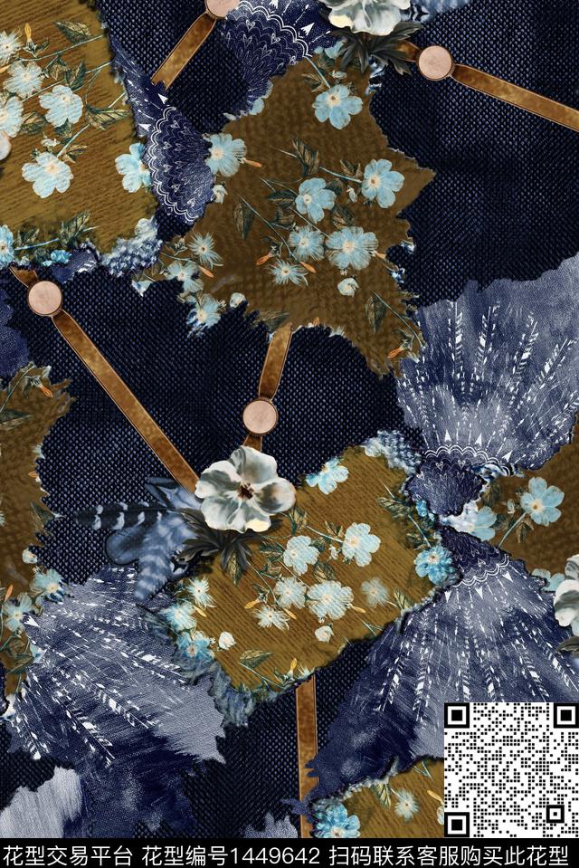 复古真丝花卉数码印花华亿平台下载（图片编号: 1449642） - 瓦栏（Walan）