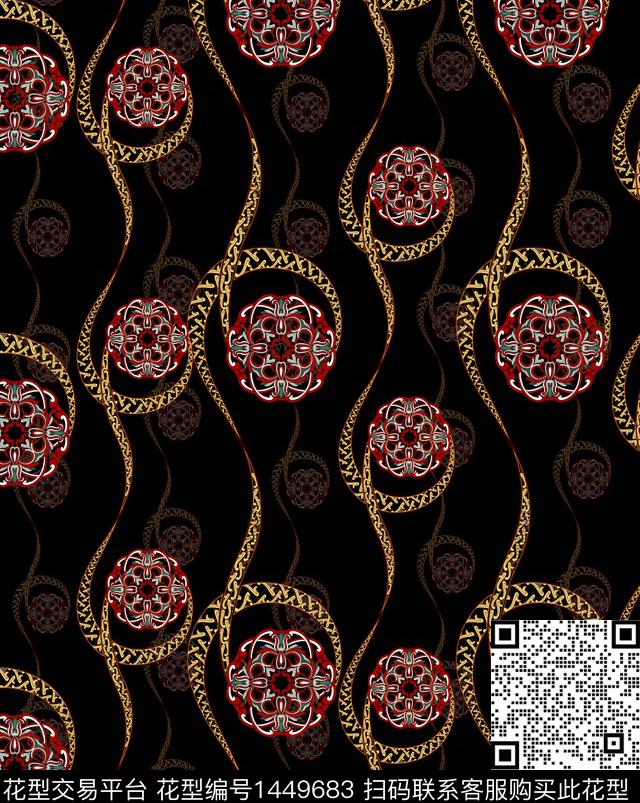 线条肌理部落风数码印花华亿平台下载（图片编号: 1449683） - 瓦栏（Walan）