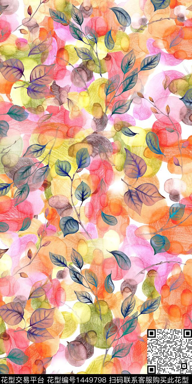 绿植树叶女装花卉数码印花华亿平台下载（图片编号: 1449798） - 瓦栏（Walan）