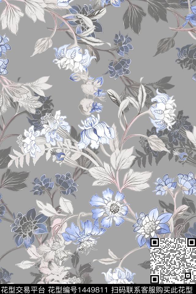 抽象花卉清爽底花卉佩斯利数码印花华亿平台下载（图片编号: 1449811） - 瓦栏（Walan）