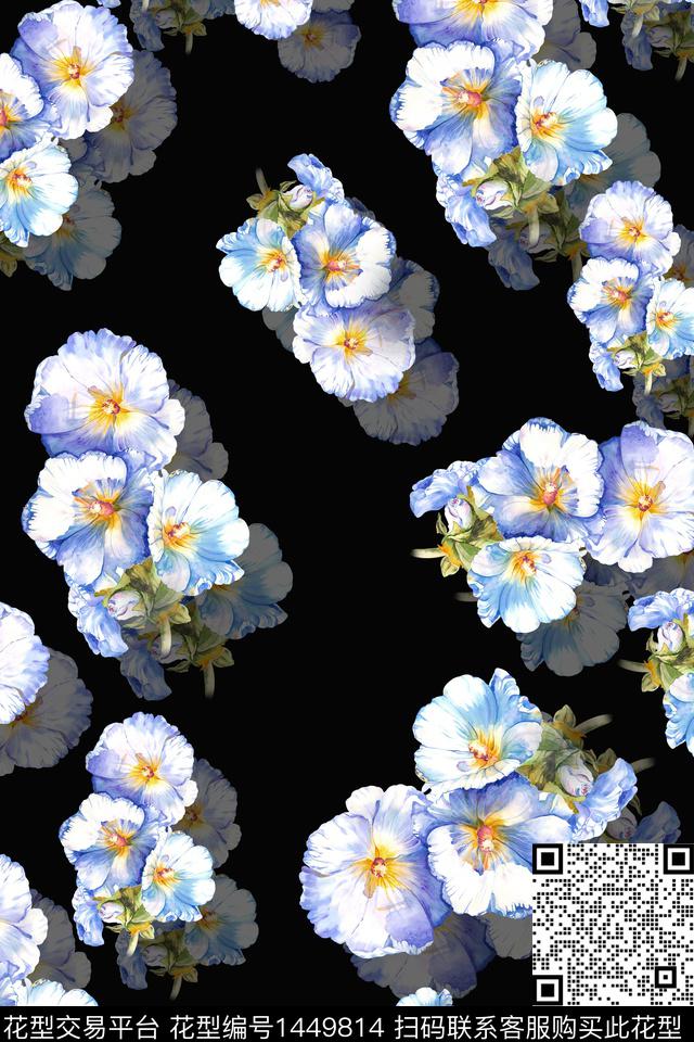 水彩花卉香云纱数码印花华亿平台下载（图片编号: 1449814） - 瓦栏（Walan）