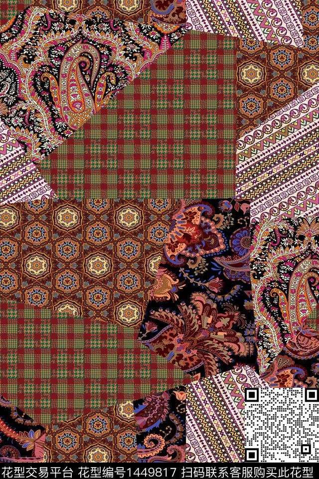 民族风真丝混合拼接数码印花华亿平台下载（图片编号: 1449817） - 瓦栏（Walan）