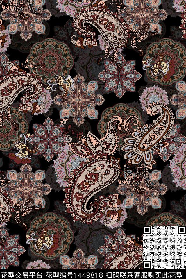 民族风真丝混合拼接数码印花华亿平台下载（图片编号: 1449818） - 瓦栏（Walan）