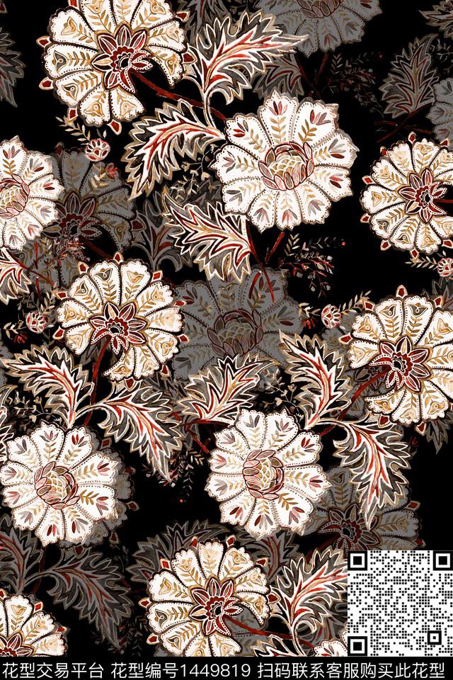 时尚花卉真丝数码印花华亿平台下载（图片编号: 1449819） - 瓦栏（Walan）