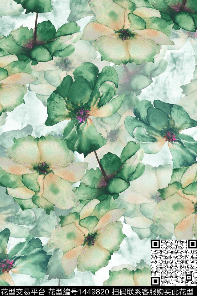 时尚花卉真丝数码印花华亿平台下载（图片编号: 1449820） - 瓦栏（Walan）