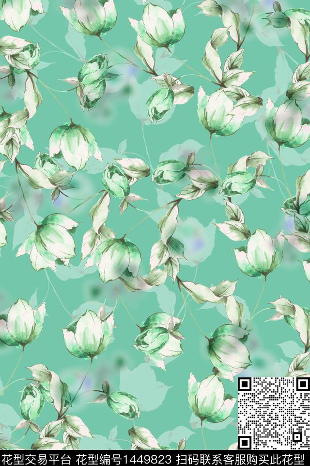 时尚花卉真丝数码印花华亿平台下载（图片编号: 1449823） - 瓦栏（Walan）