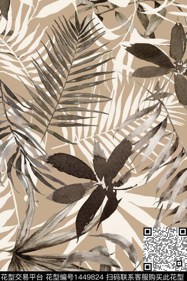 绿植树叶墙纸床品数码印花华亿平台下载（图片编号: 1449824） - 瓦栏（Walan）