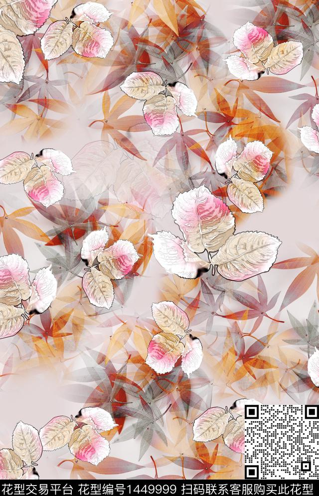 肌理连衣裙绿植树叶数码印花华亿平台下载（图片编号: 1449999） - 瓦栏（Walan）