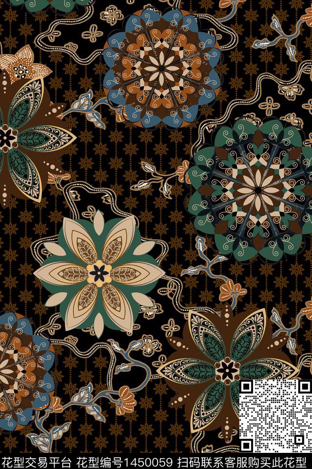 民族风真丝混合拼接数码印花华亿平台下载（图片编号: 1450059） - 瓦栏（Walan）
