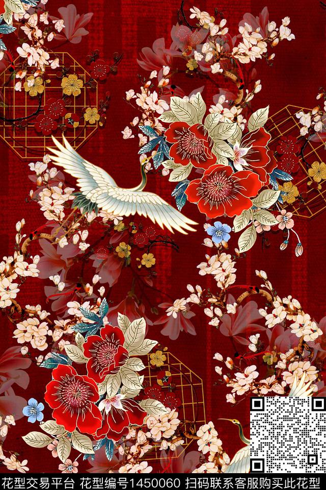花卉真丝中国风数码印花华亿平台下载（图片编号: 1450060） - 瓦栏（Walan）