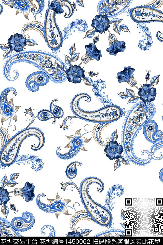 时尚佩斯利真丝数码印花华亿平台下载（图片编号: 1450062） - 瓦栏（Walan）