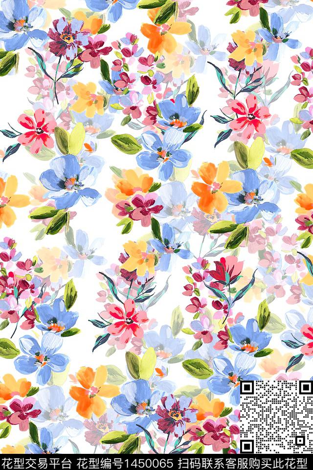 花卉小清新真丝数码印花华亿平台下载（图片编号: 1450065） - 瓦栏（Walan）