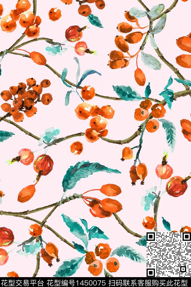 水果绿植树叶大牌风数码印花华亿平台下载（图片编号: 1450075） - 瓦栏（Walan）