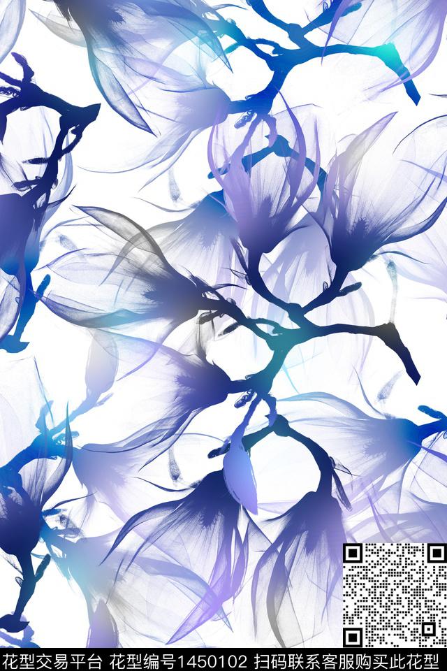 绿植树叶抽象花卉清爽底花卉数码印花华亿平台下载（图片编号: 1450102） - 瓦栏（Walan）