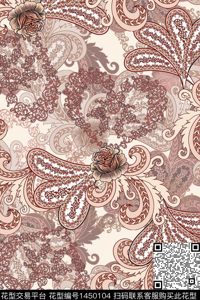 民族风佩斯利花卉数码印花华亿平台下载（图片编号: 1450104） - 瓦栏（Walan）