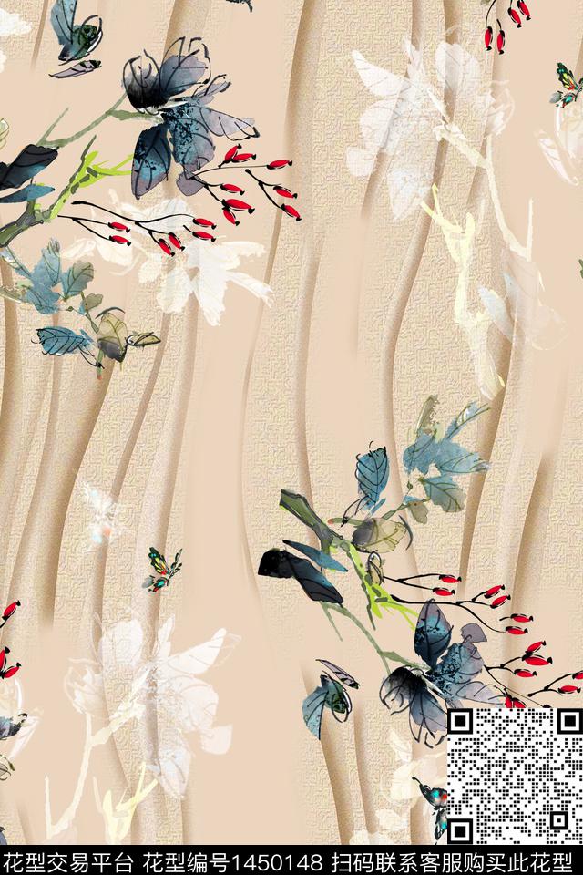 线条女装花卉数码印花华亿平台下载（图片编号: 1450148） - 瓦栏（Walan）