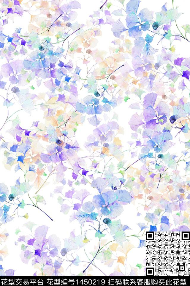 花卉小清新真丝数码印花华亿平台下载（图片编号: 1450219） - 瓦栏（Walan）