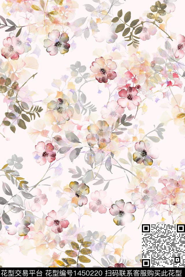 花卉小清新真丝数码印花华亿平台下载（图片编号: 1450220） - 瓦栏（Walan）