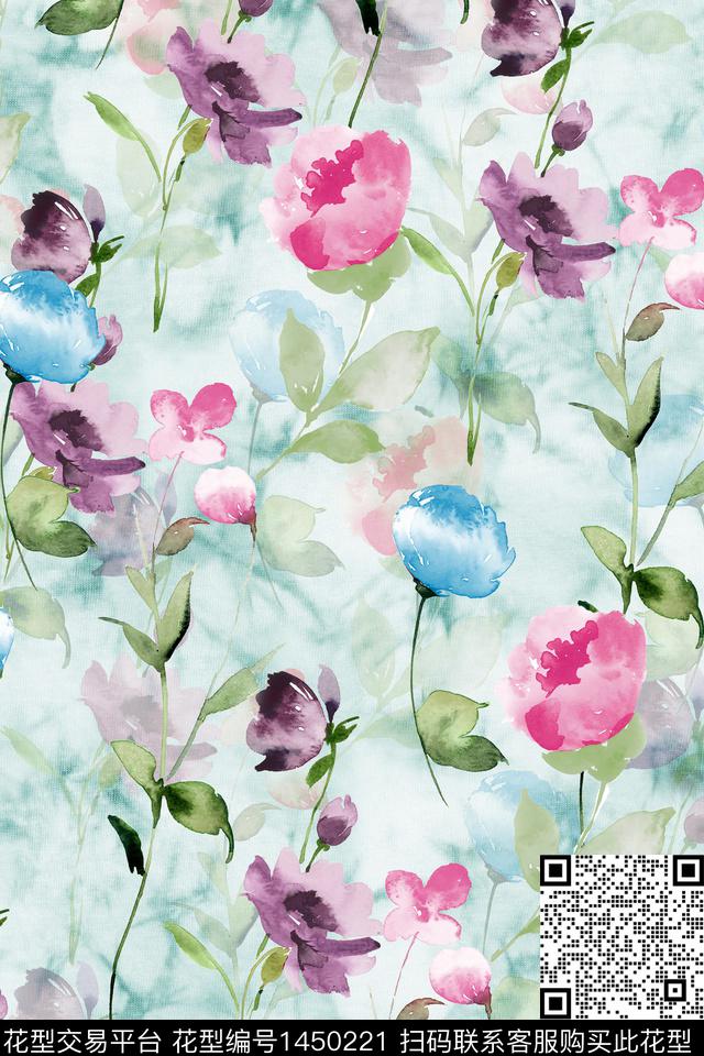 花卉小清新真丝数码印花华亿平台下载（图片编号: 1450221） - 瓦栏（Walan）