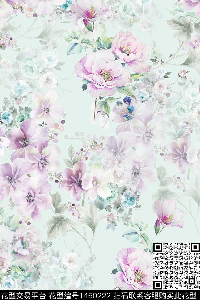 花卉小清新真丝数码印花华亿平台下载（图片编号: 1450222） - 瓦栏（Walan）