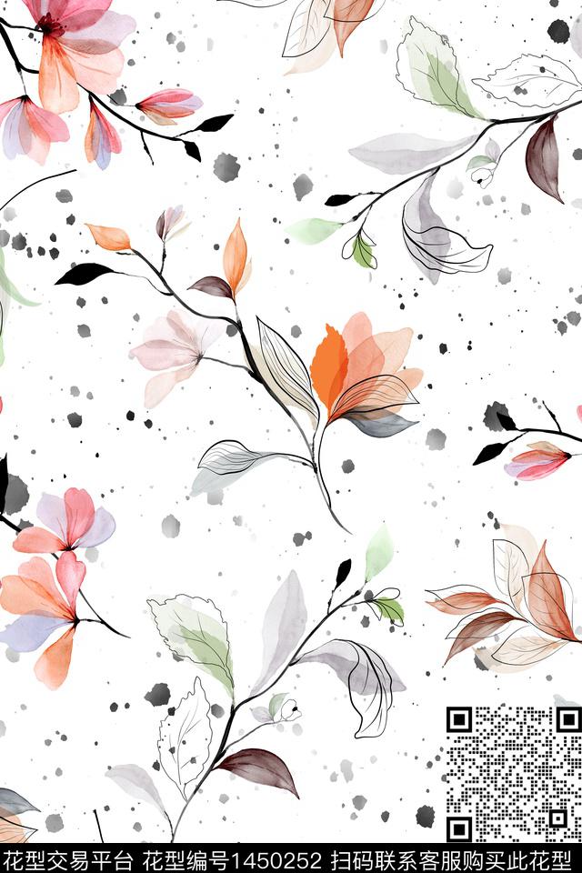 抽象花卉水墨风春夏华亿平台传统印花华亿平台下载（图片编号: 1450252） - 瓦栏（Walan）