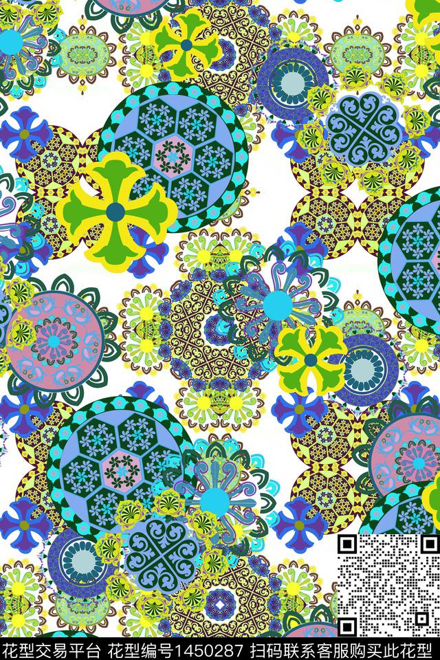 民族风花卉图案数码印花华亿平台下载（图片编号: 1450287） - 瓦栏（Walan）