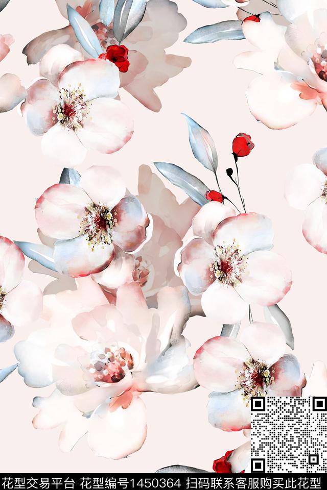 清爽底花卉花卉大牌风数码印花华亿平台下载（图片编号: 1450364） - 瓦栏（Walan）