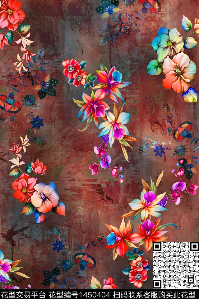 绿植树叶女装花卉数码印花华亿平台下载（图片编号: 1450404） - 瓦栏（Walan）