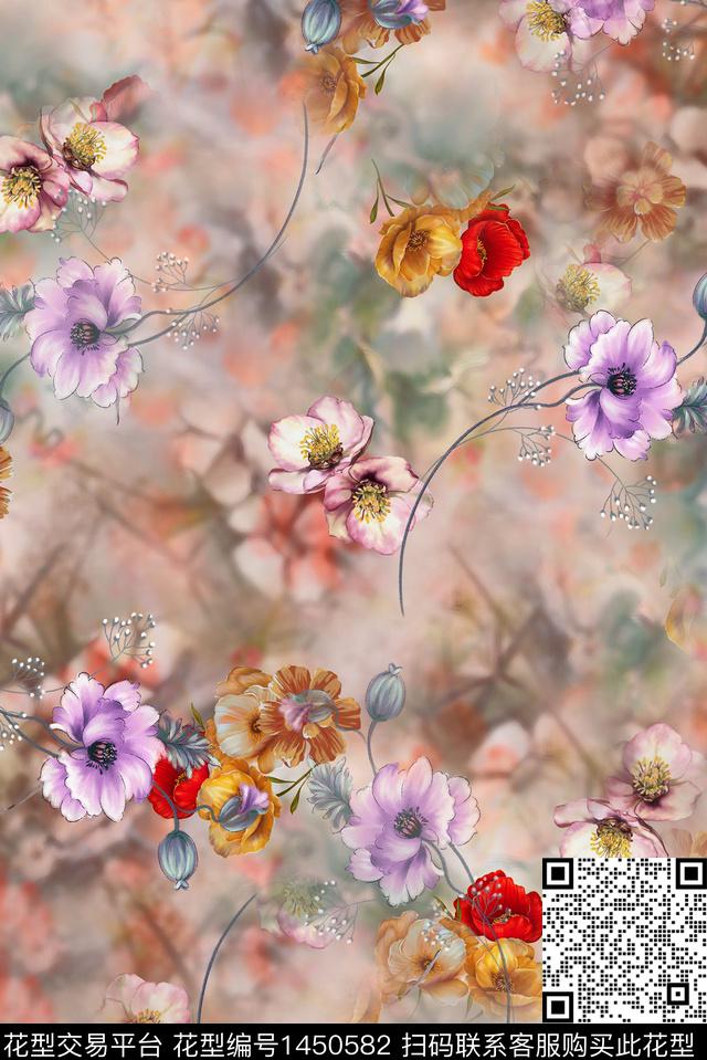 绿植树叶女装花卉数码印花华亿平台下载（图片编号: 1450582） - 瓦栏（Walan）