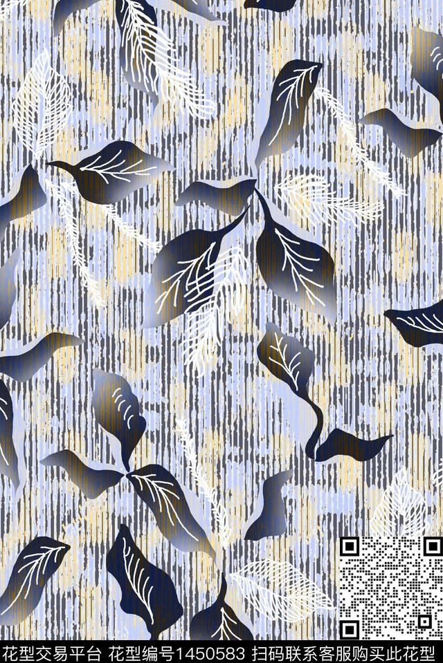 线条花卉大牌风数码印花华亿平台下载（图片编号: 1450583） - 瓦栏（Walan）
