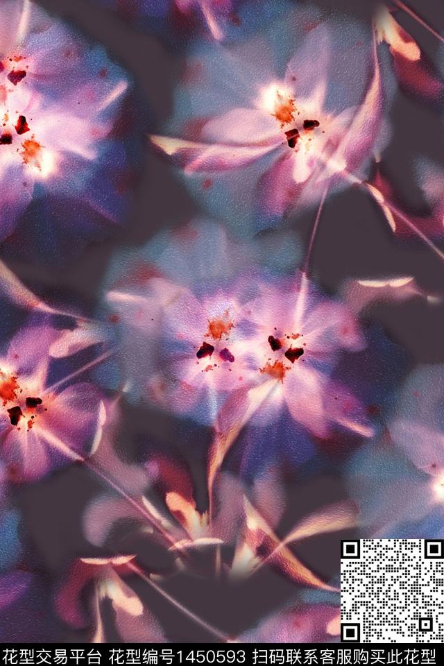 肌理抽象花卉扎染华亿平台数码印花华亿平台下载（图片编号: 1450593） - 瓦栏（Walan）