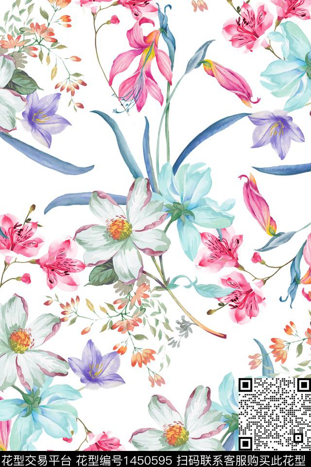 清爽底花卉花卉大牌风数码印花华亿平台下载（图片编号: 1450595） - 瓦栏（Walan）