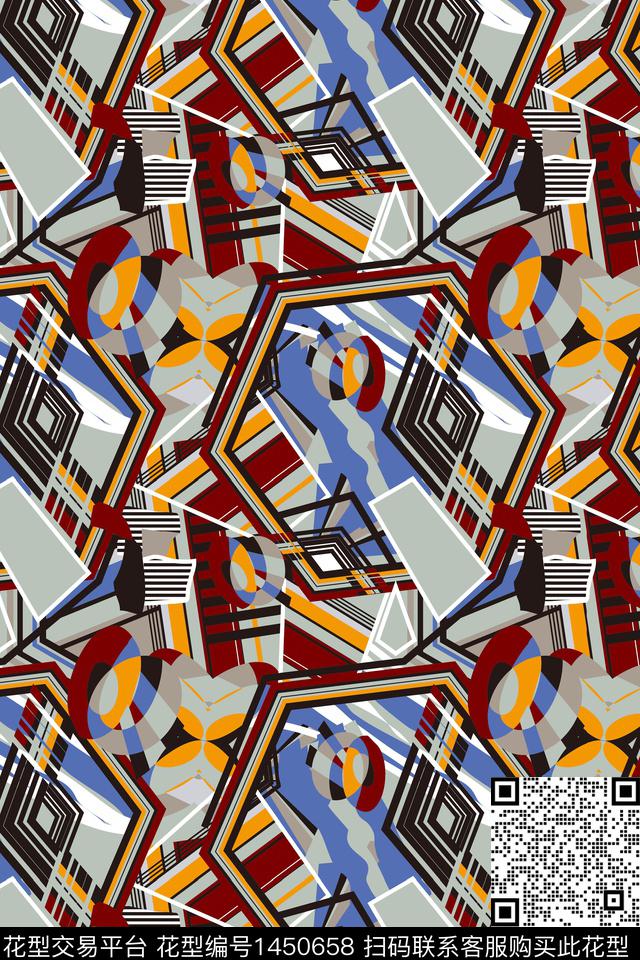趣味格子几何数码印花华亿平台下载（图片编号: 1450658） - 瓦栏（Walan）