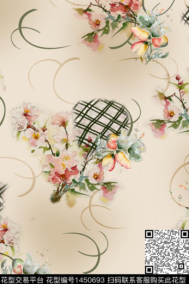 抽象花卉纹理香云纱数码印花华亿平台下载（图片编号: 1450693） - 瓦栏（Walan）