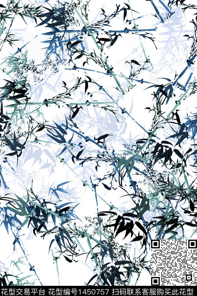 水墨风中国风竹子数码印花华亿平台下载（图片编号: 1450757） - 瓦栏（Walan）