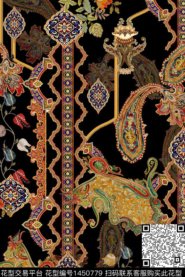 民族风佩斯利大牌风数码印花华亿平台下载（图片编号: 1450779） - 瓦栏（Walan）