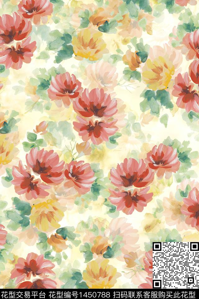 花卉小清新真丝数码印花华亿平台下载（图片编号: 1450788） - 瓦栏（Walan）