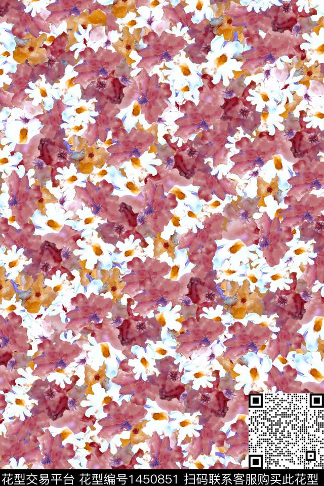 日韩抽象花卉纹理数码印花华亿平台下载（图片编号: 1450851） - 瓦栏（Walan）